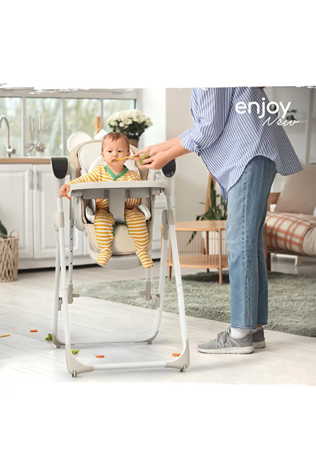 Enjoy Elektrikli 2'si 1 arada Mama Sandalyesi & Bebek Salıncağı | Katlanabilir, Kumandalı Gri